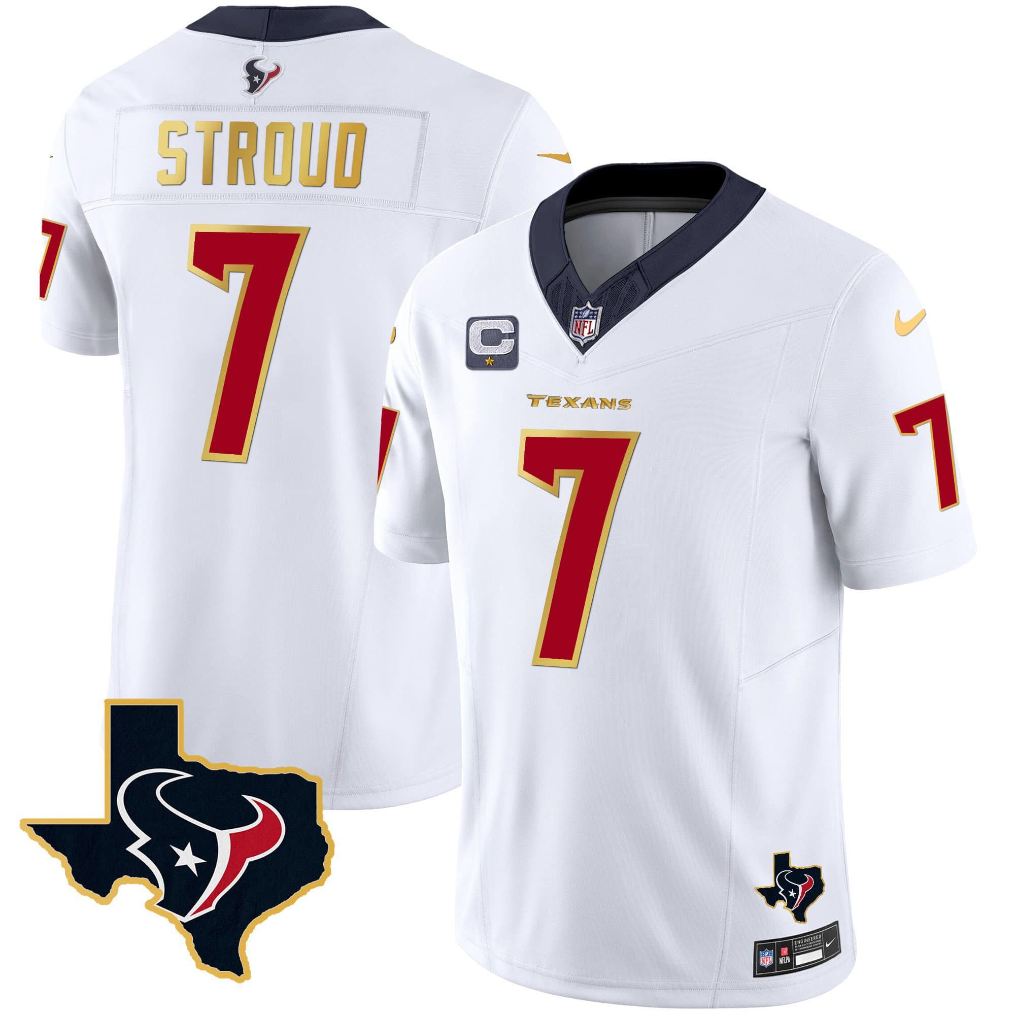 Men Houston Texans #7 Stroud White Gold 2024 Nike Trim Vapor NFL Jersey